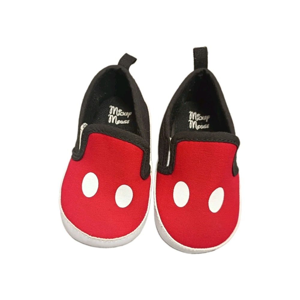 Disney Baby Mickey Mouse Infant Shoes Red Black Slip On Size 12-18 Months